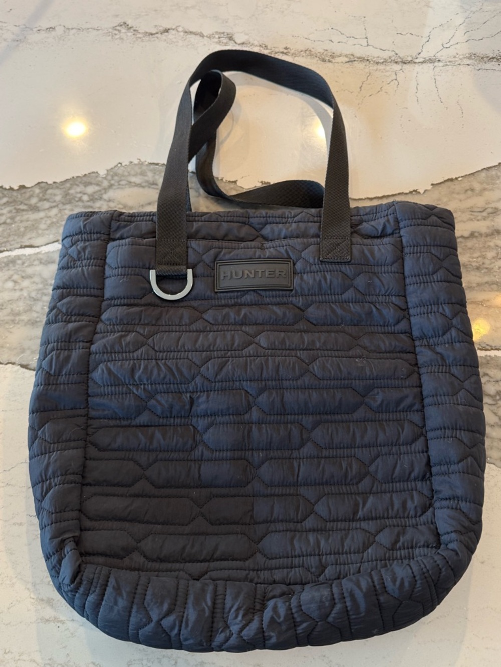 Hunter Quilted Navy-Black Tote with D-Ring Accent